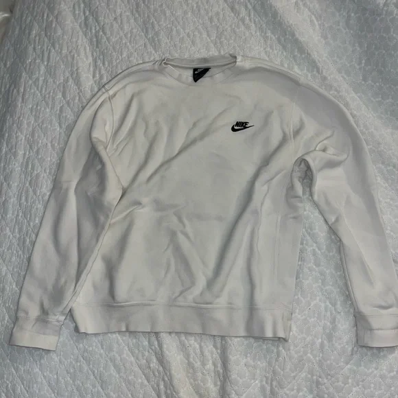 Nike White Crewneck Sweater with Black Swoosh - Picture 2 of 4